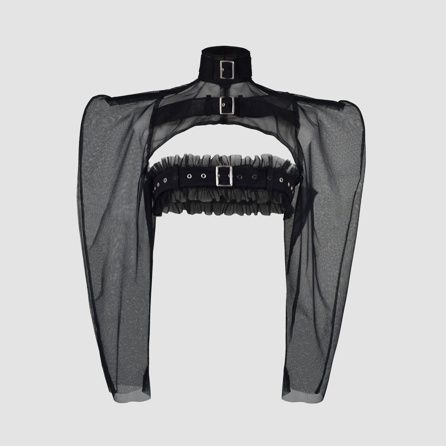 BLACK BELTED TULLE BANDEAU TOP (LOW-CUT)