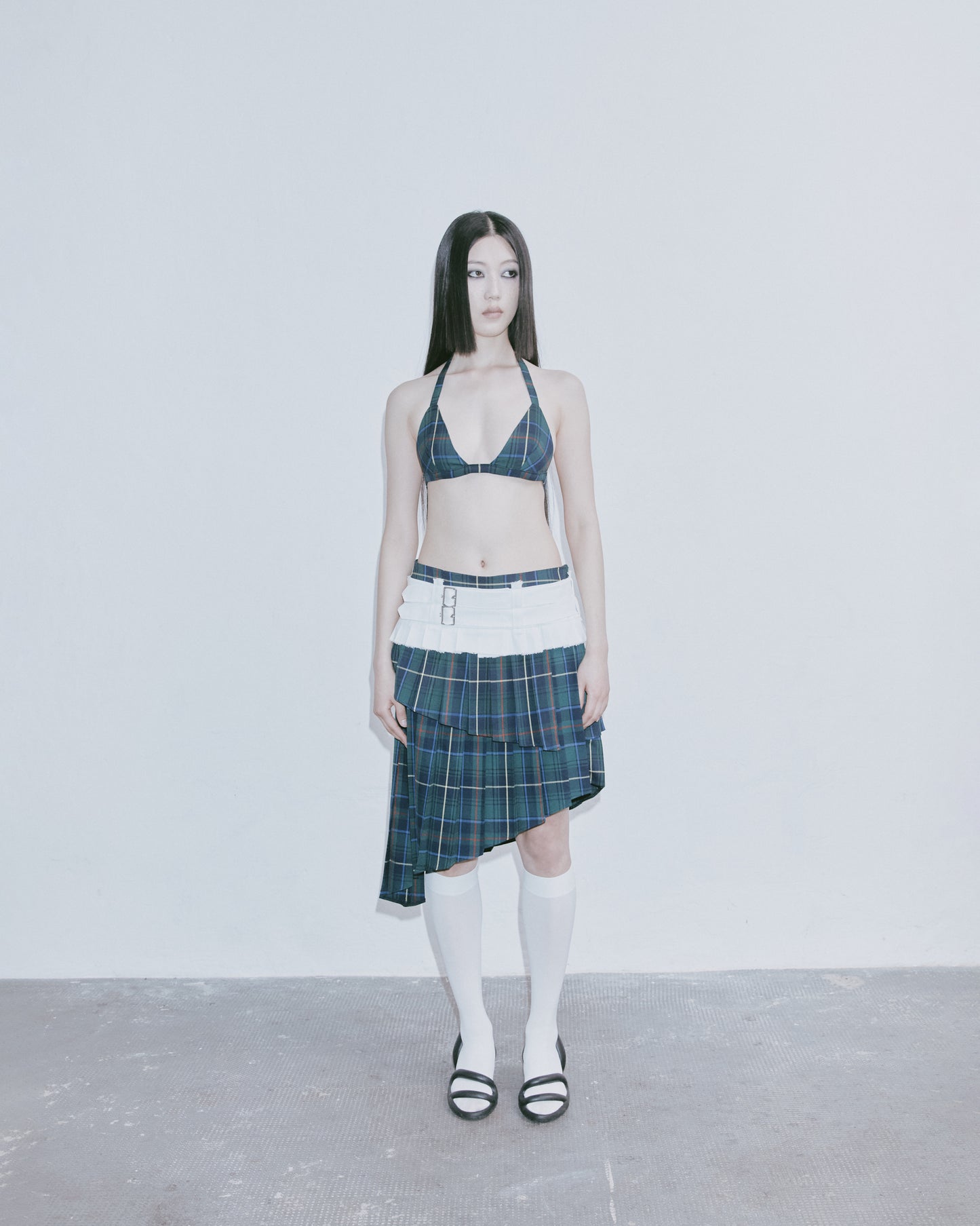 DENIM PLEATED BELT / MICRO SKIRT