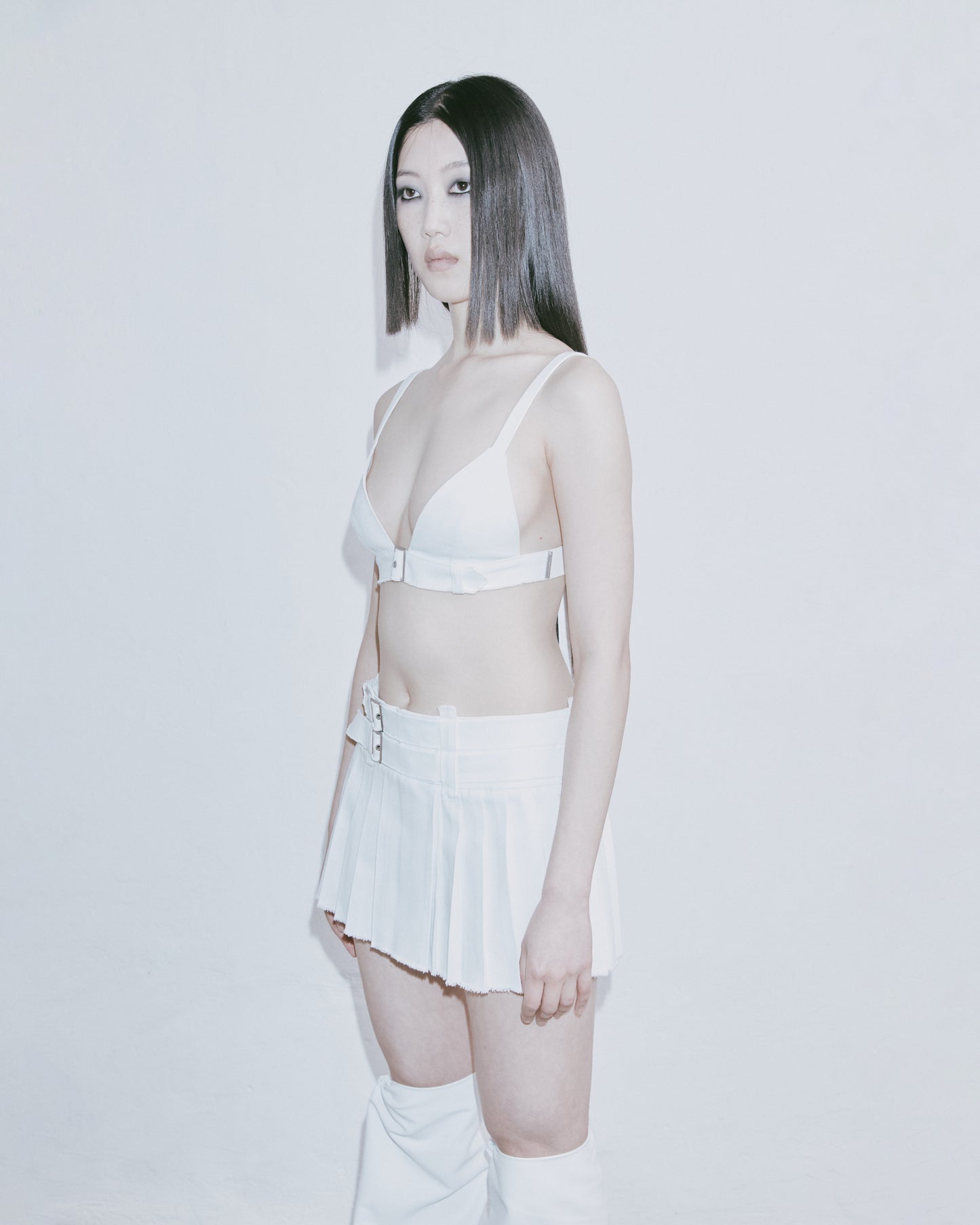 DENIM BUCKLED BIKINI TOP