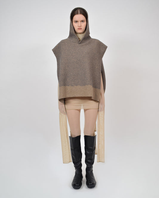 SQUARE SLEEVELESS MOHAIR HOODY