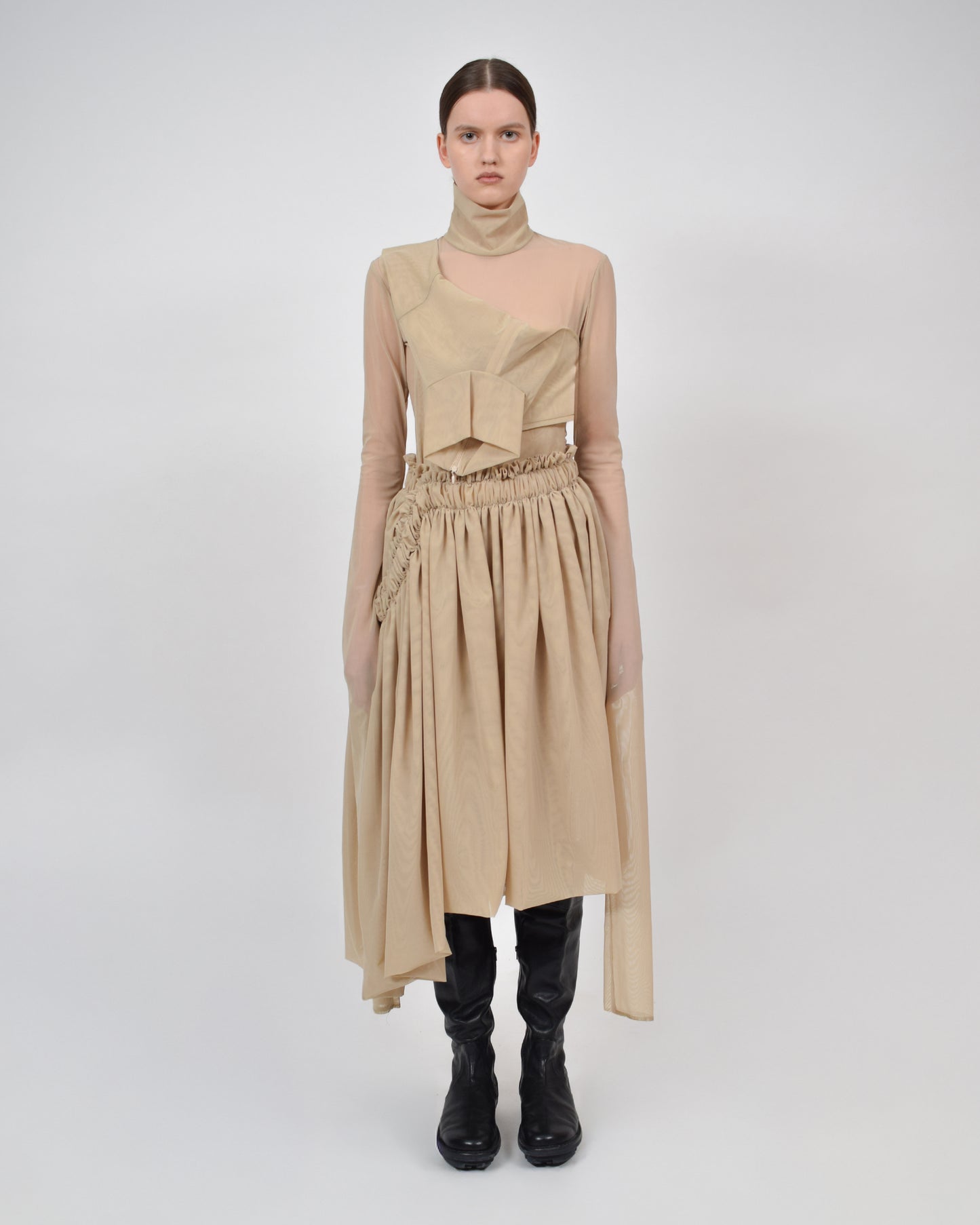 ASYMMETRICAL DRAPED TULLE SKIRT